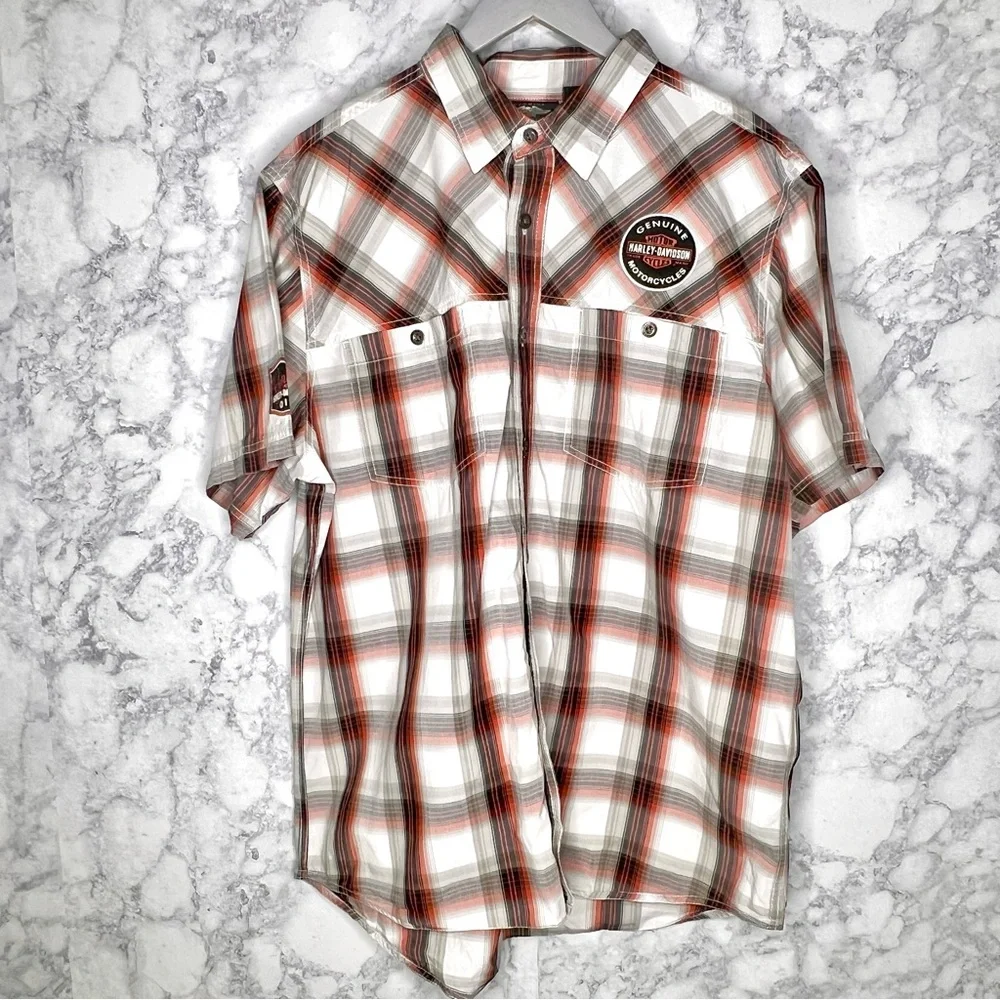 Harley Davidson Plaid Button Up Shirt Men XL Genuine Motorclothes Short Sleeve